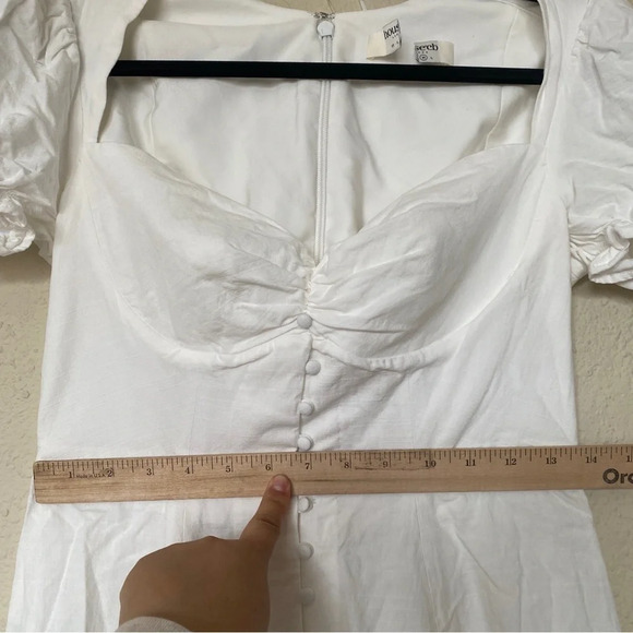 House of CB 'Ellery' Linen Puff Sleeve Sundress midi white‎ NWOT M - Picture 15 of 16
